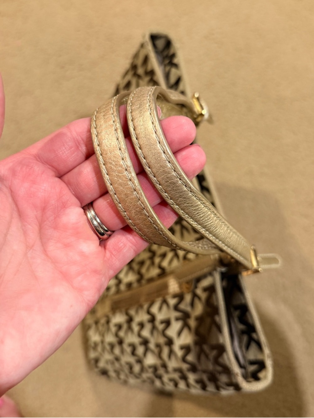 Michael Kors Monogram Sequin Stripe Tote Bag - Gold/Tan - Picture 9 of 15